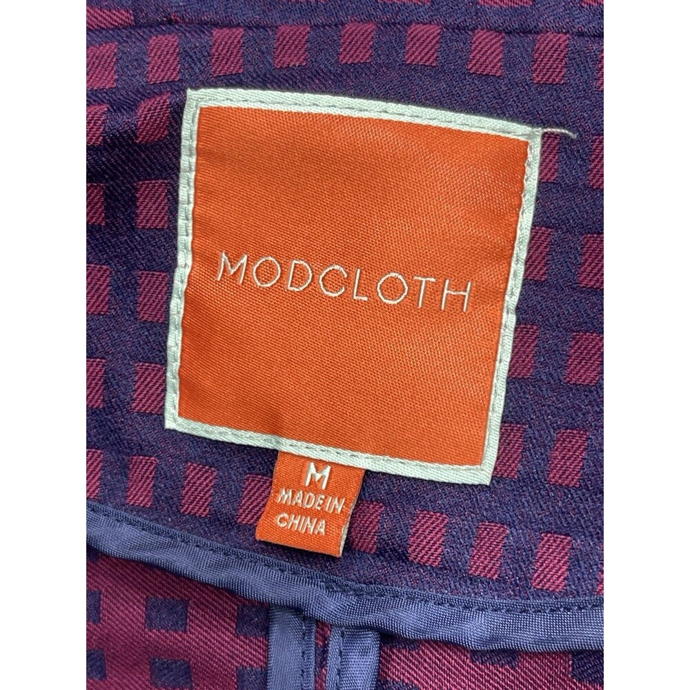 Modcloth Peplum Blazer Womens Navy Maroon Check Secretary Preppy Retro Medium - Picture 8 of 8
